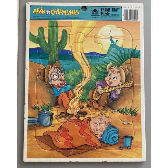 Golden Frame Tray Puzzles Lot fo 4 Sesame Street Bugs Bunny Chipmunks Disney - Picture 2 of 6